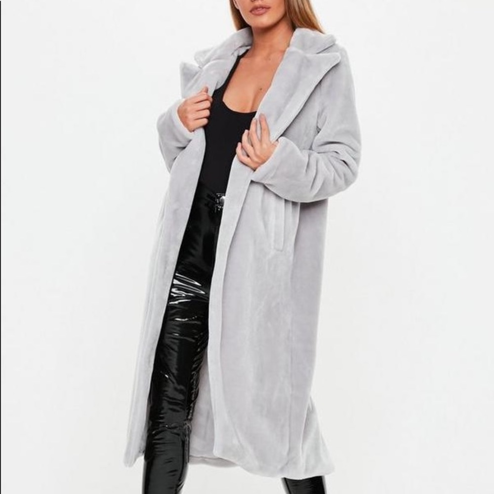 Light Gray Long Faux Fur Coat